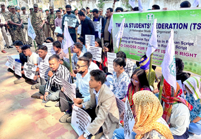TSF organised a protest in front of Gandhi statue at Circuit House in Agartala on November 25.